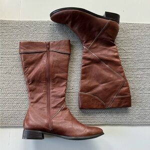 Vintage Dolls Cognac Brown Genuine Leather Silver Trim Knee High Boots Sz 8.5